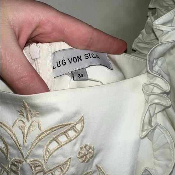 Lug Von Siga Daphne Embroidered Puff Sleeve Maxi Dress Off-White Size 34 FR/US 2 - Picture 5 of 12